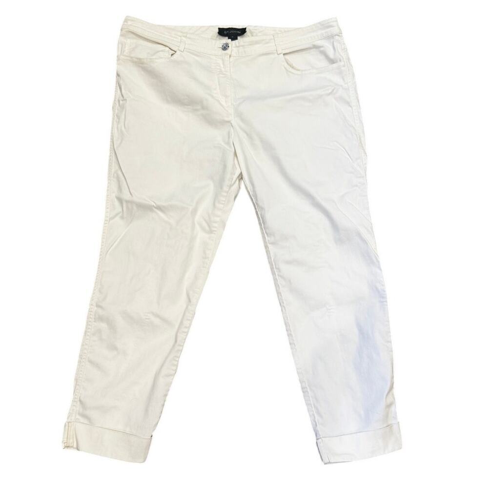 St John White Cropped Pants Womens Size 14 Stretch Cotton Ankle Casual Summer